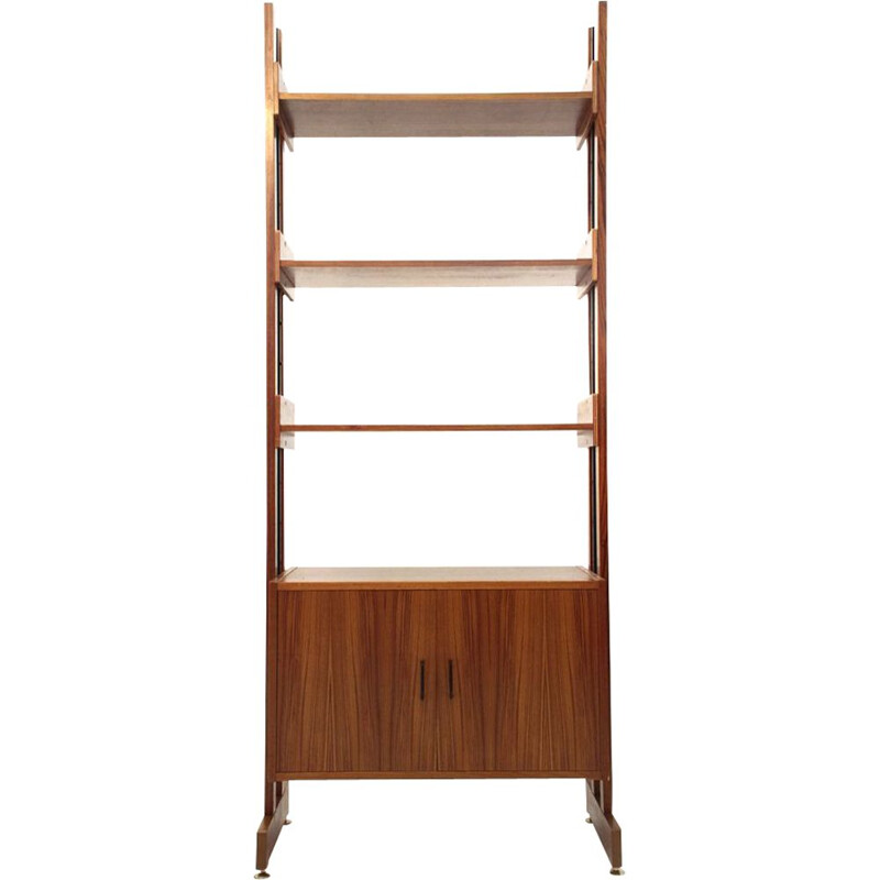 Vintage italian teak and brass shelves unit with chest of drawers 1960s
