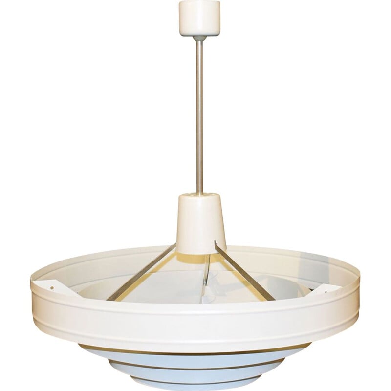 Vintage white satin finish steel pendant lamp, 1960