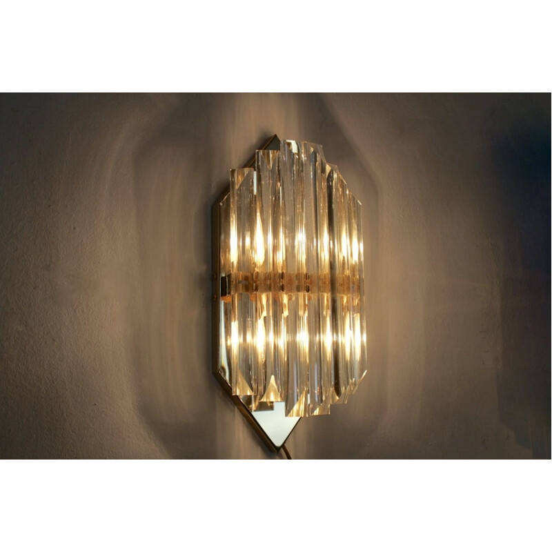 Vintage wall lamp in brass and Murano glass by Novaresi