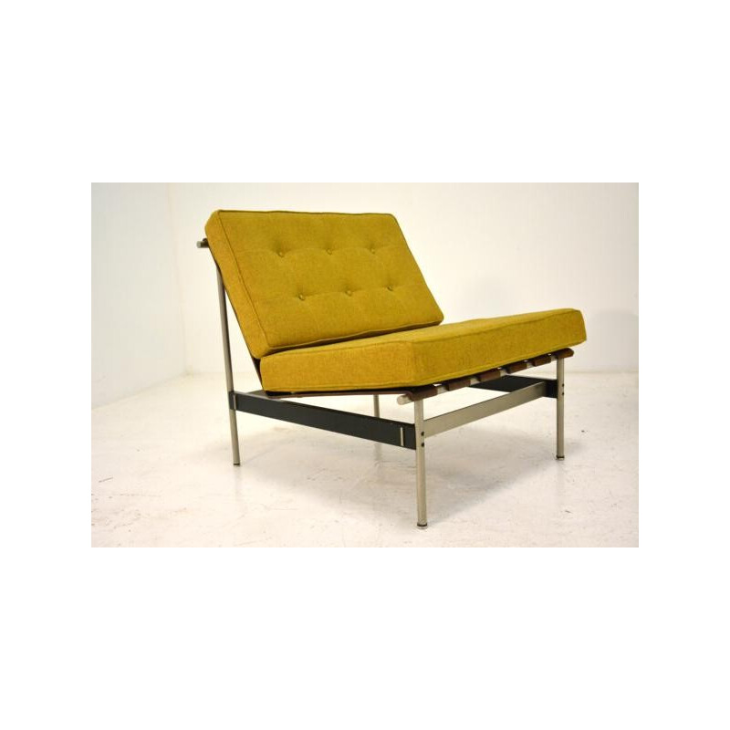 Pair of armchairs in yellow fabric, wood and metal, Kho LIANG IE - 1960s