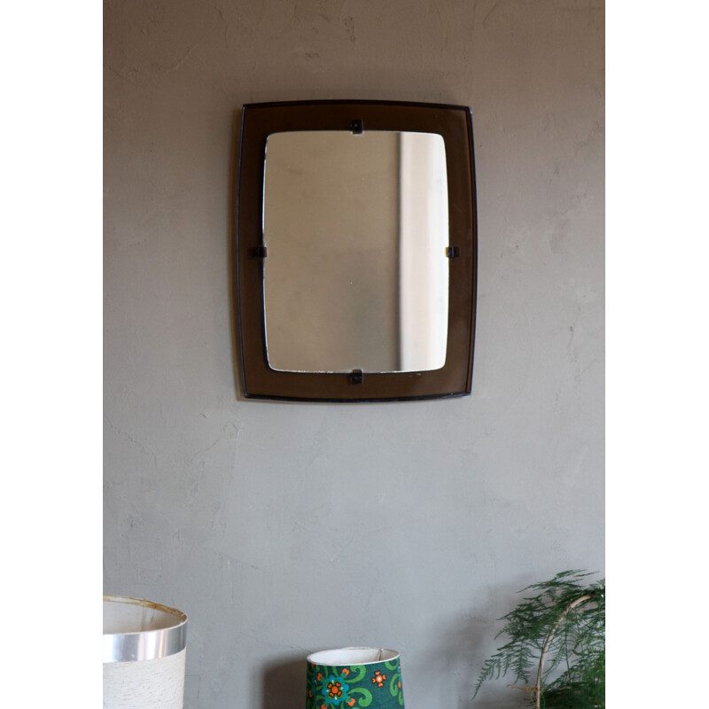 Vintage mirror in smoked plexiglas, France 1960