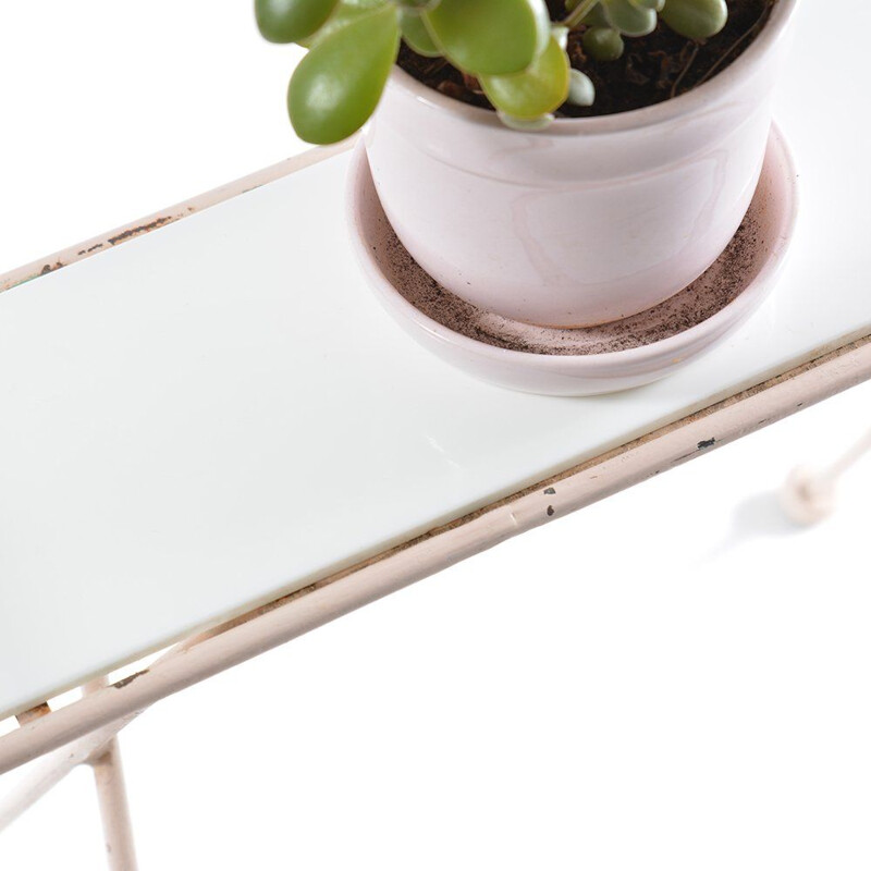 Vintage side table in pink metal and white opaline glass