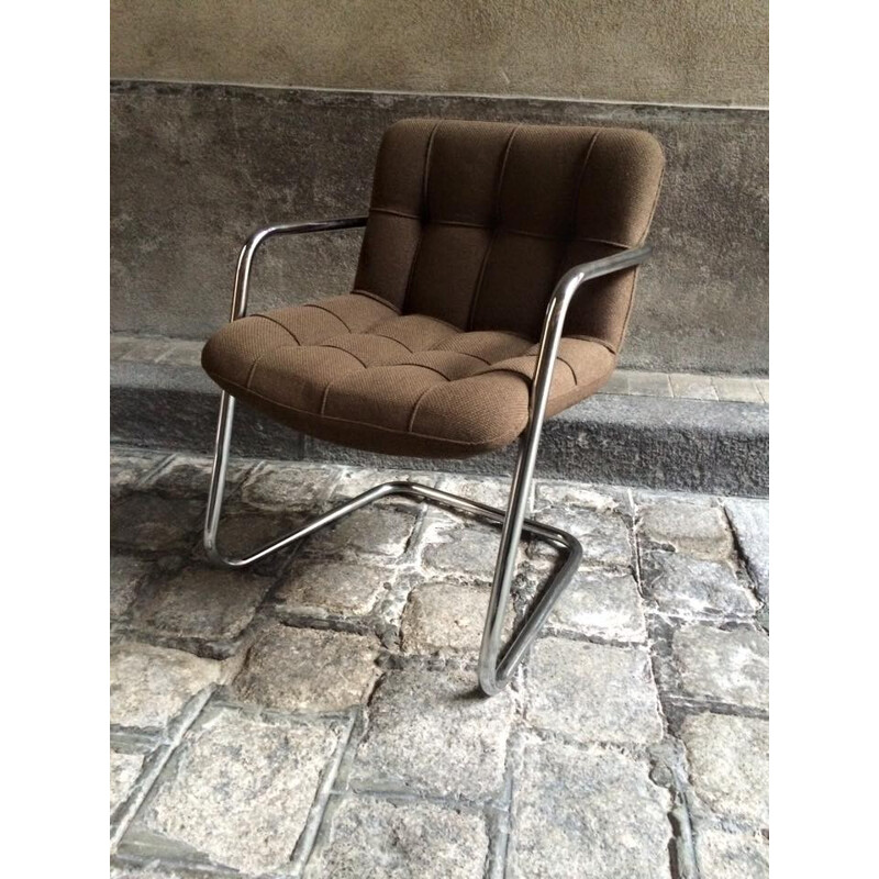 Storm armchair in metal and brown fabric, Yves CHRISTIN, Airborne edition - 1970s