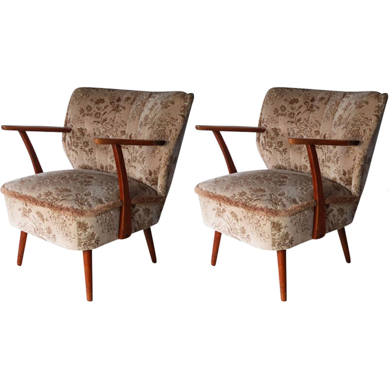 Pair of vintage armchair in beige teak 1960