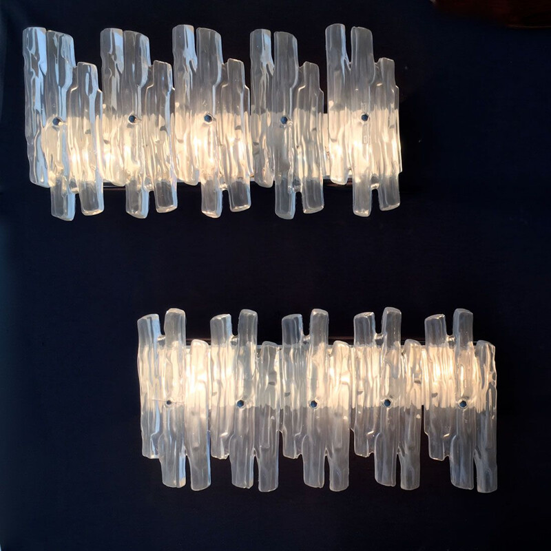 Pair of vintage wall lights made of glass