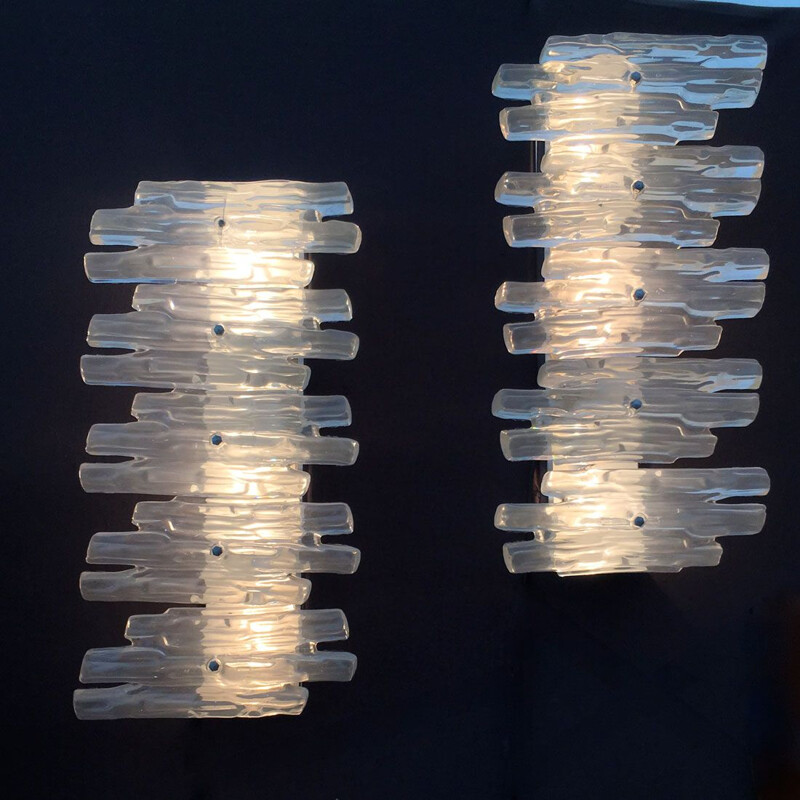 Pair of vintage wall lights made of glass