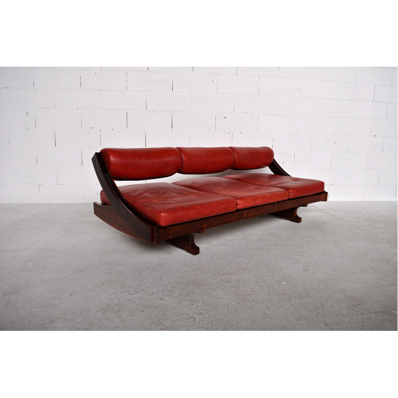 Modular GS 195 sofa in red leather and rosewood, Gianni SONGIA, Sormani edition - 1963