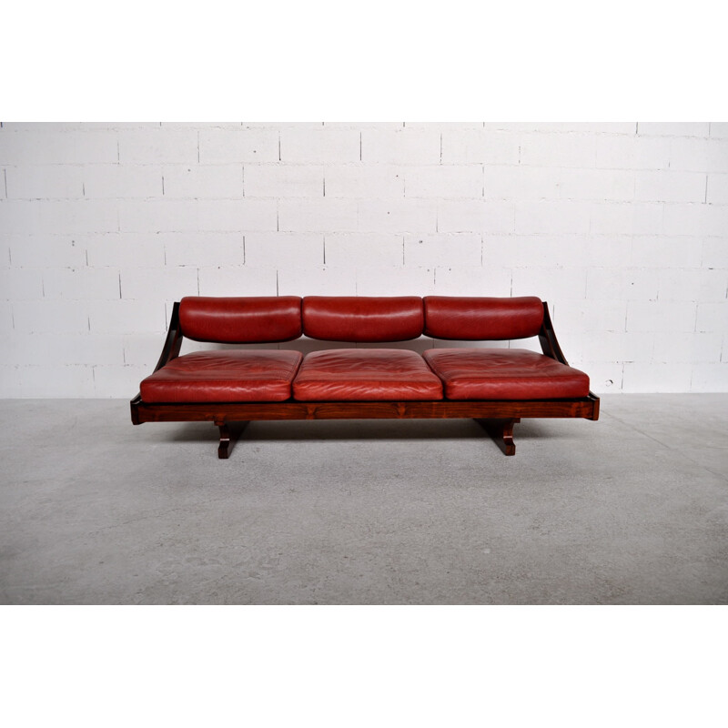Modular GS 195 sofa in red leather and rosewood, Gianni SONGIA, Sormani edition - 1963