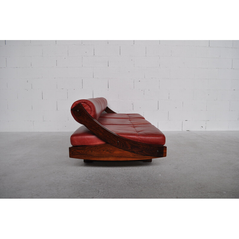 Modular GS 195 sofa in red leather and rosewood, Gianni SONGIA, Sormani edition - 1963