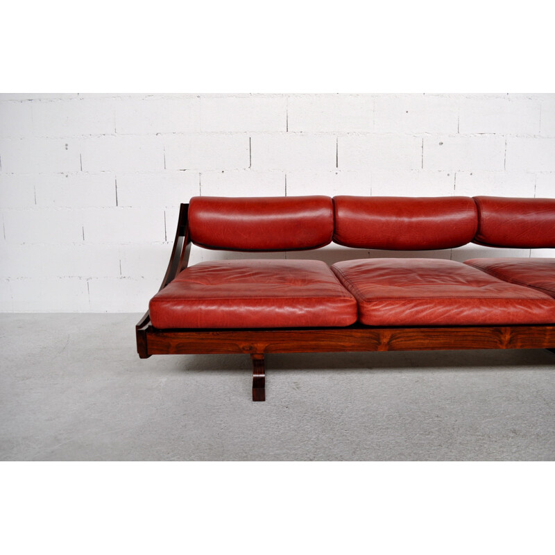 Modular GS 195 sofa in red leather and rosewood, Gianni SONGIA, Sormani edition - 1963