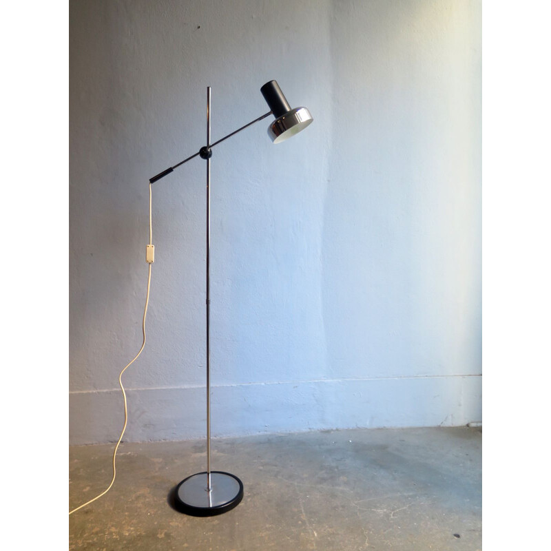 Vintage black floor lamp in chromed metal