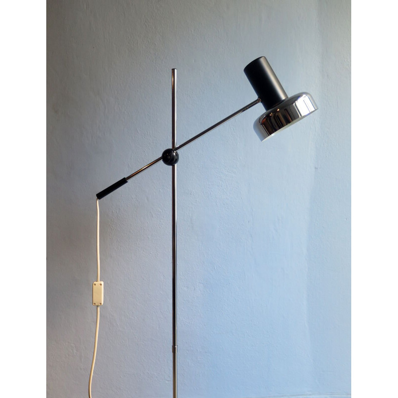 Vintage black floor lamp in chromed metal