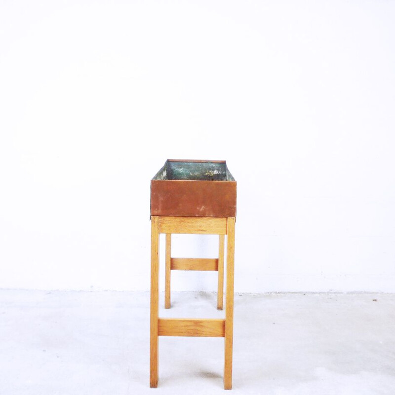 Set of 2 vintage Scandinavian planters in wood and zinc