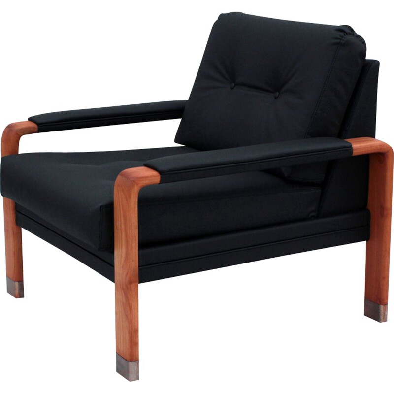 Vintage danish armchair in teak and black leather 1960