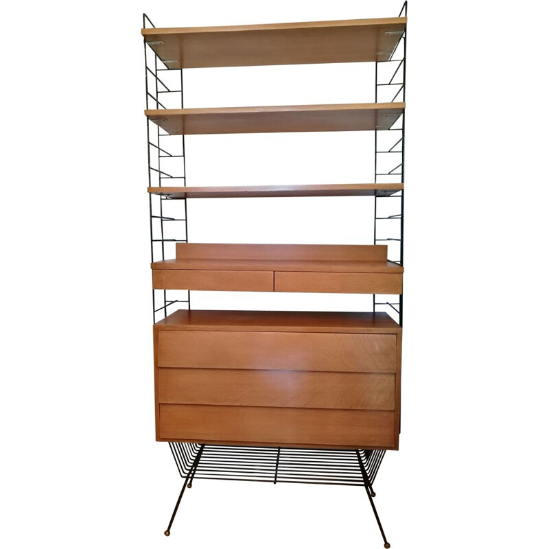 French vintage Alcora storage in oak and metal 1960 Alcora