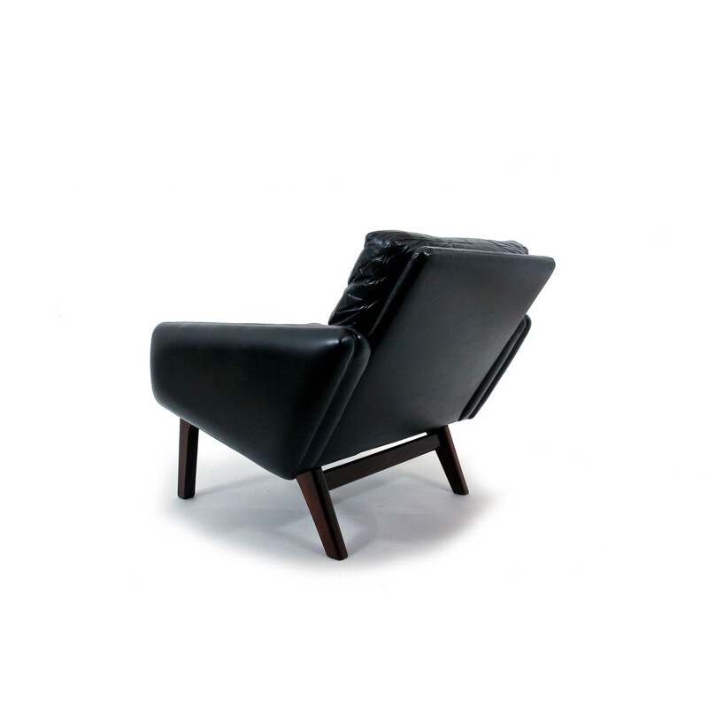 Vintage Danish armchair in leather and rosewood by Leif Hansen