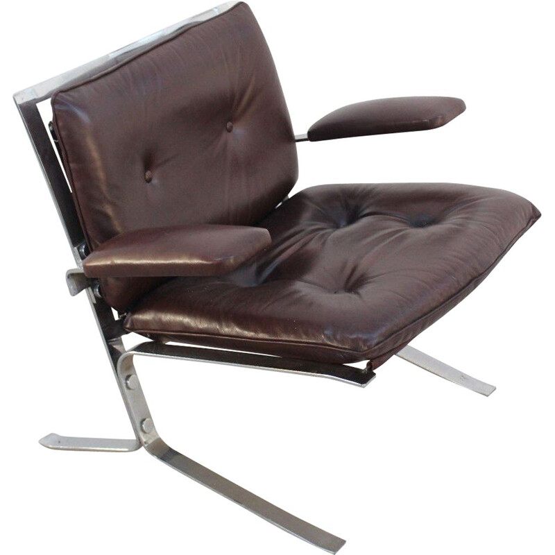 Fauteuil vintage Joker de Olivier Mourgue pour Airborne en cuir marron