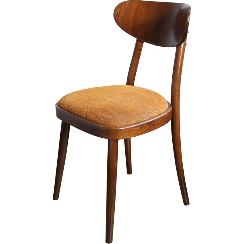 Suite de 4 chaises vintage orange par TON en hêtre et tissu