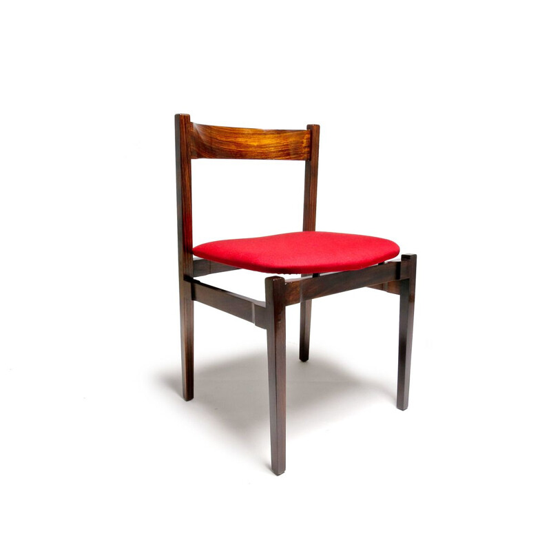 Set of 4 vintage Italian red dining chairs in rosewood by Gianfranco Frattini for Cassina