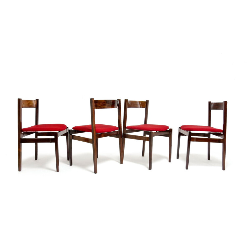 Set of 4 vintage Italian red dining chairs in rosewood by Gianfranco Frattini for Cassina