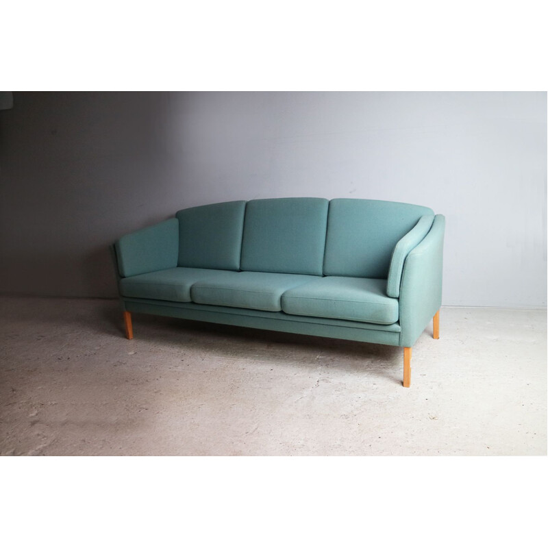 Vintage Danish blue 3-seater sofa in wool