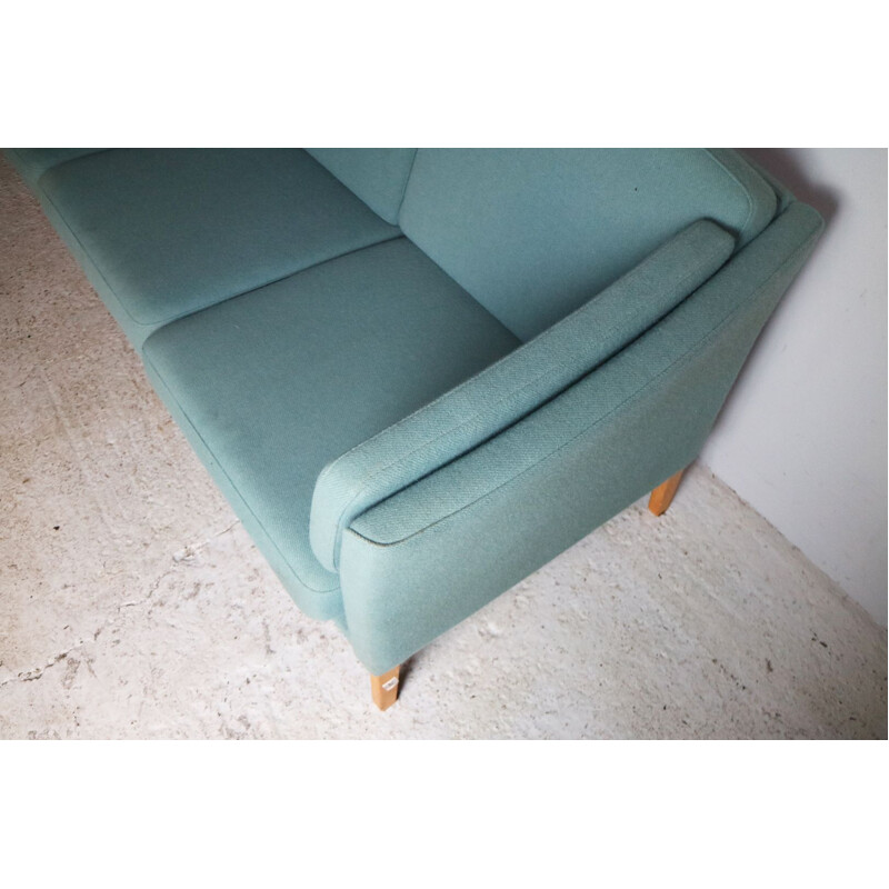 Vintage Danish blue 3-seater sofa in wool