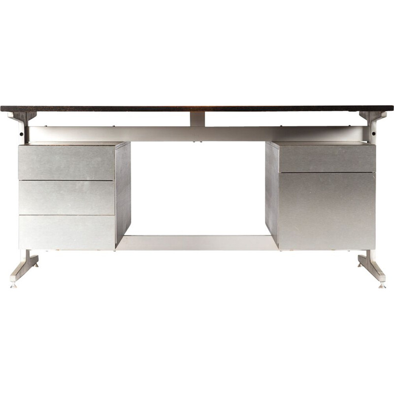 Vintage Etienne Fermigier desk in wood and glass 1970