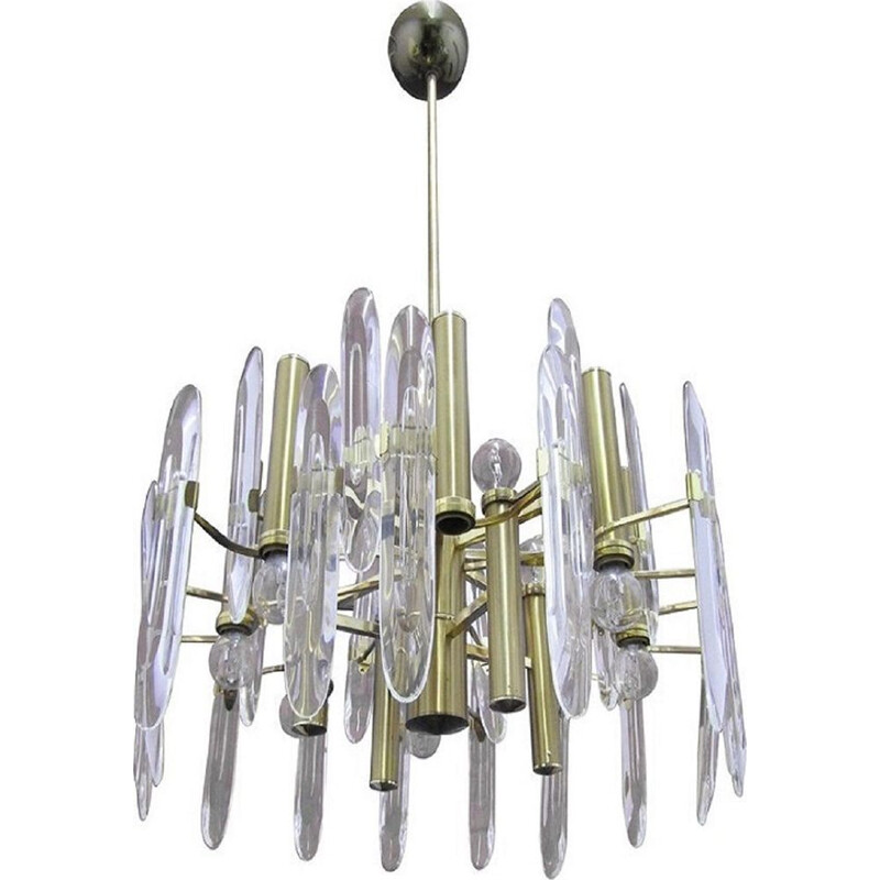 Lampadario vintage in ottone e vetro per Stilkronen, 1960