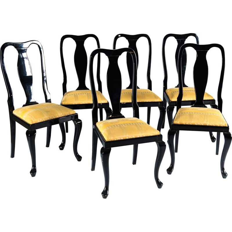Set of 6 vintage yellow chairs by Jean Claude Mahey