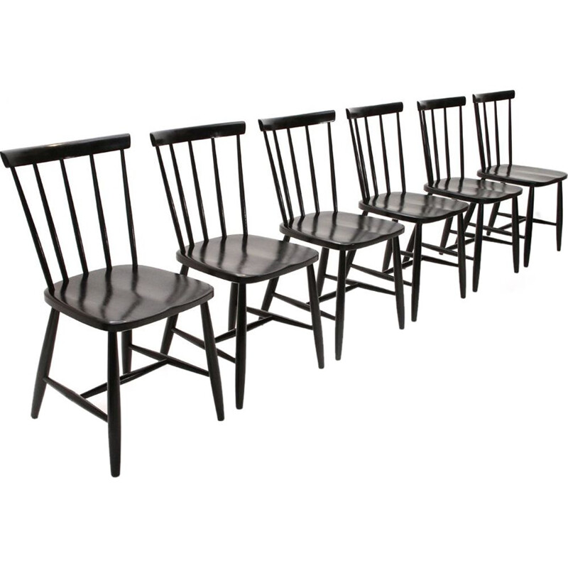 Set of 6 vintage Italian black chair by Casa Arredo