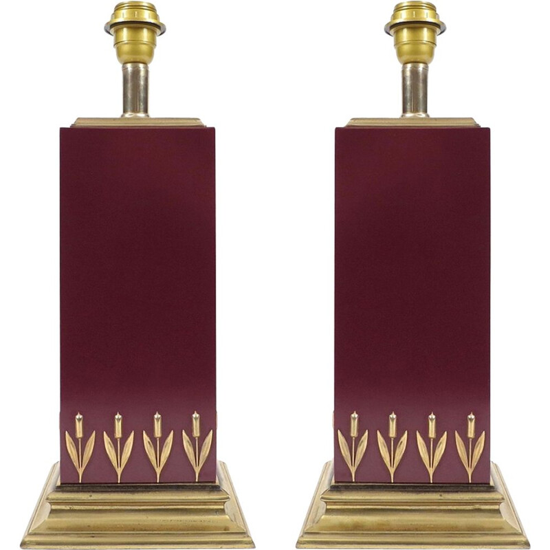 Set of 2 vintage french brass and laminated lamps from Le Dauphin
