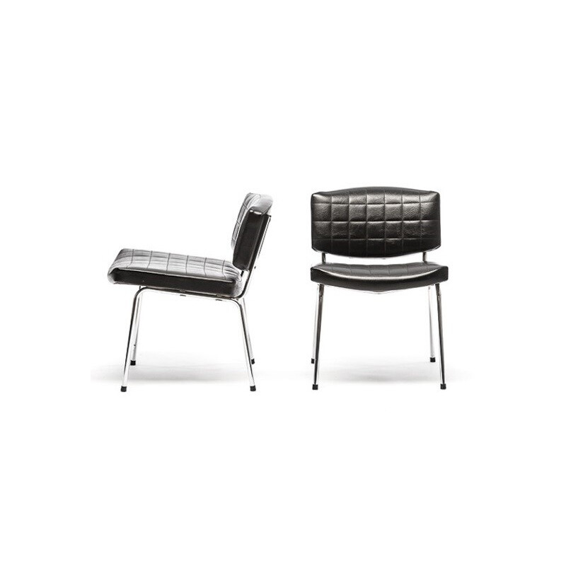 Pair of 2 Conseil chairs in black leatherette and metal, Pierre GUARICHE - 1950s