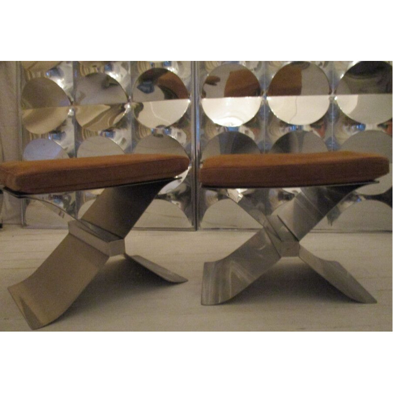 Pair of steel stools by François Monnet - 1970s