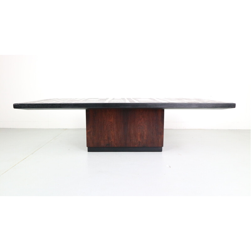 Vintage rosewood and copper coffee table