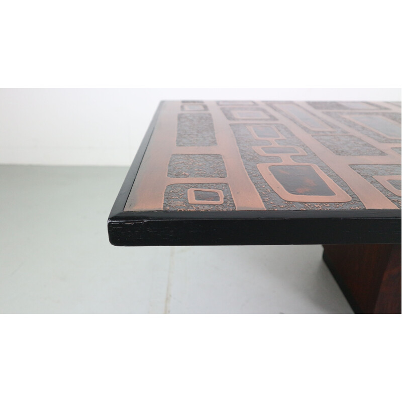 Vintage rosewood and copper coffee table