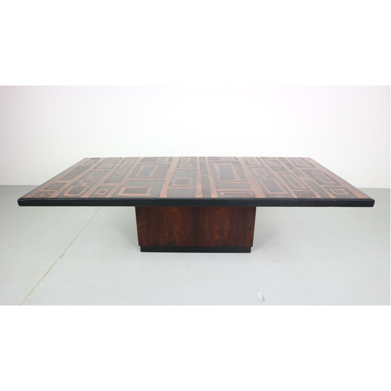 Vintage rosewood and copper coffee table