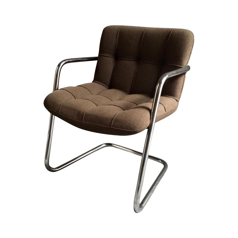 Storm armchair in metal and brown fabric, Yves CHRISTIN, Airborne edition - 1970s