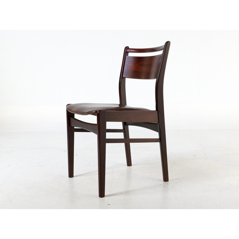 Ensemble de 4 chaises à repas en palissandre et simili cuir marron - 1960