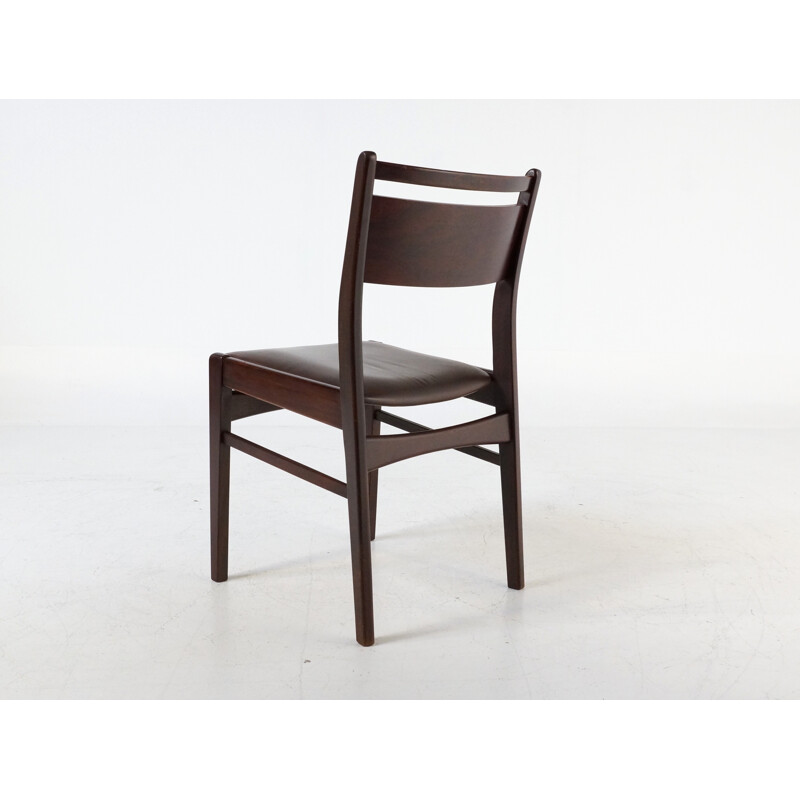 Ensemble de 4 chaises à repas en palissandre et simili cuir marron - 1960