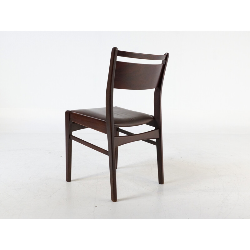 Set of 4 dining chairs in rosewood and brown leatherette - 1960s