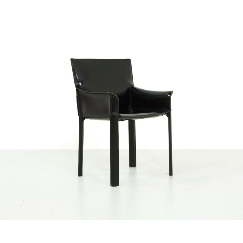 Vintage armchair in black leather by De Couro of Brazil