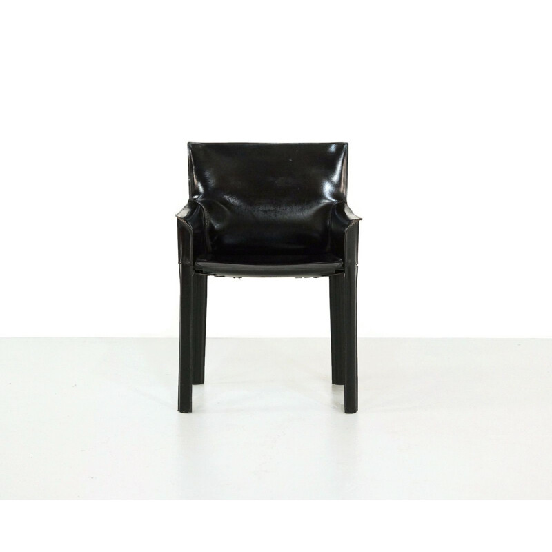 Vintage armchair in black leather by De Couro of Brazil