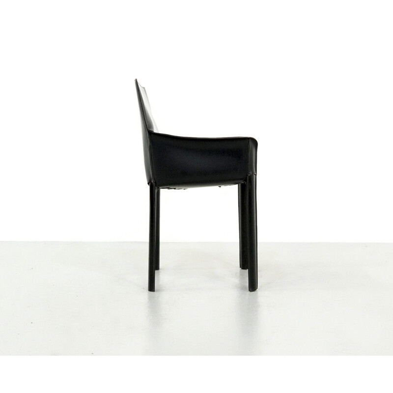 Vintage armchair in black leather by De Couro of Brazil