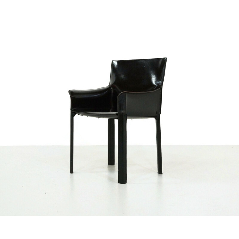 Vintage armchair in black leather by De Couro of Brazil