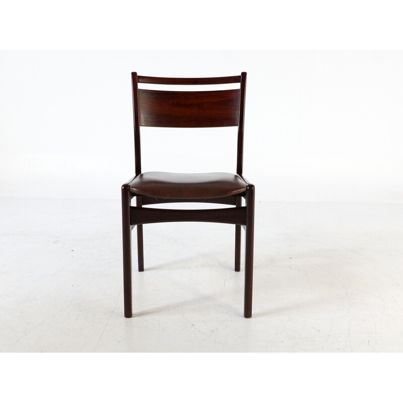 Ensemble de 4 chaises à repas en palissandre et simili cuir marron - 1960