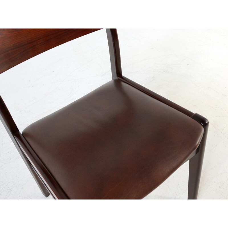 Set of 4 dining chairs in rosewood and brown leatherette - 1960s