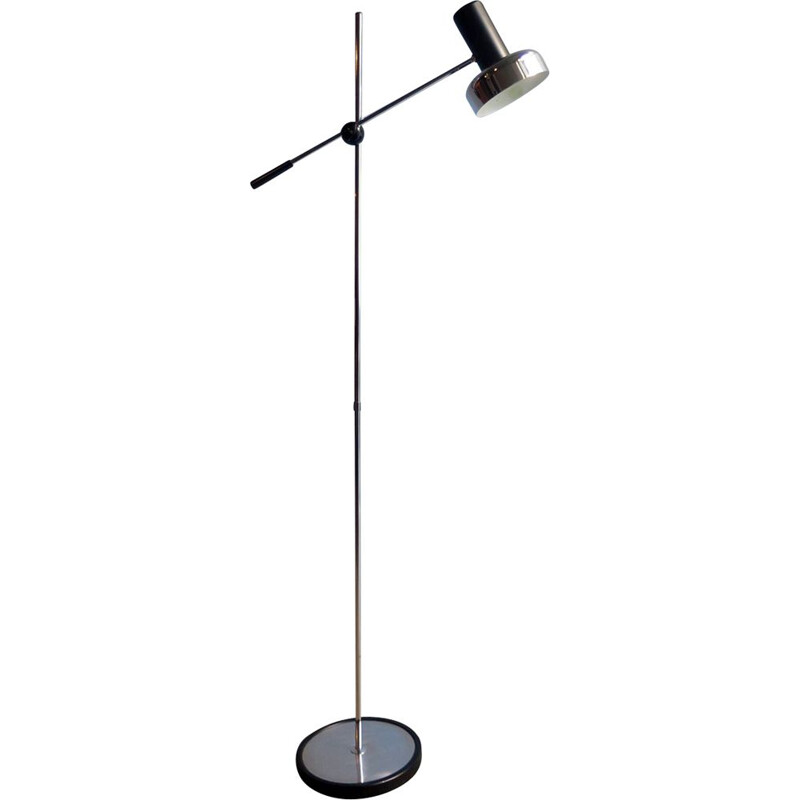 Vintage black floor lamp in chromed metal