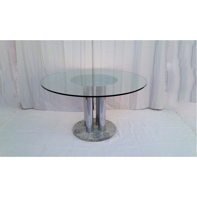 Vintage Italian round dining table in glass