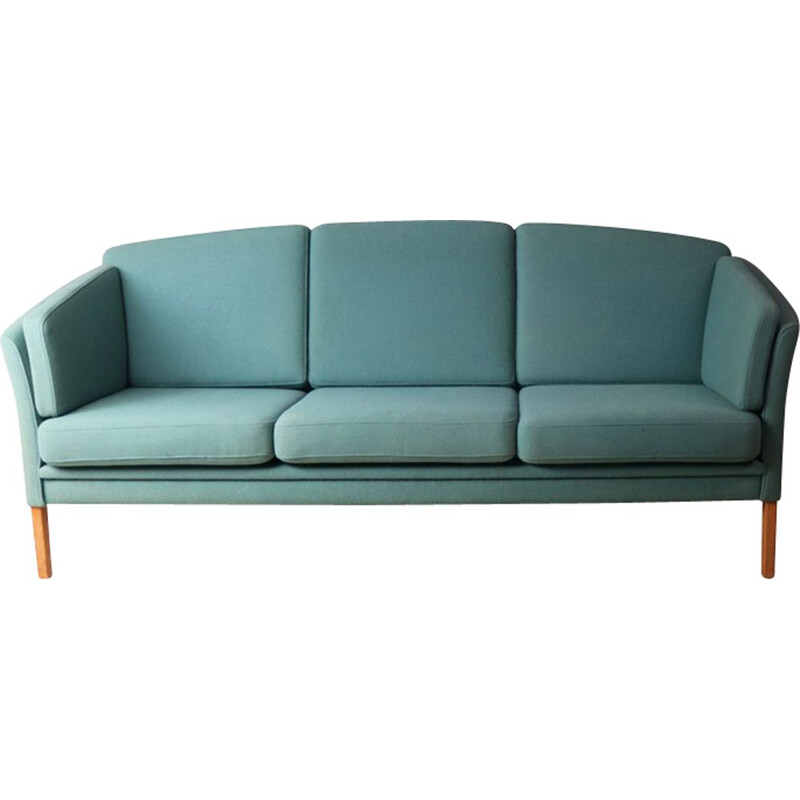 Vintage Danish blue 3-seater sofa in wool