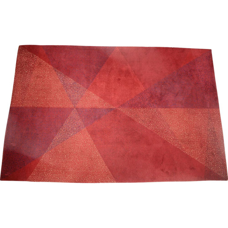 Vintage rood geometrisch wollen tapijt, 1970